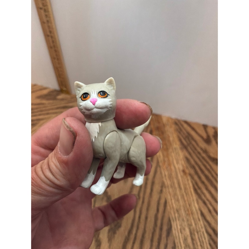 Vintage Kids Mattel Barbie Pet Cat Figure Small Grey‎ White